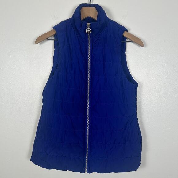 Michael Kors Womens Quilted Full-Zip Dark Azurite Blue Sleeveless Puffer Vest XS - Picture 1 of 8